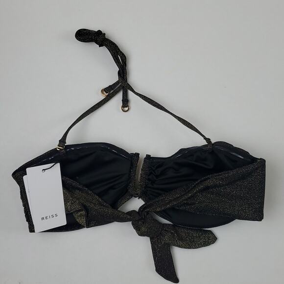 Reiss Women's Gold Black Adina Metallic Bandeau Bikini Top Size 8 - Picture 4 of 10